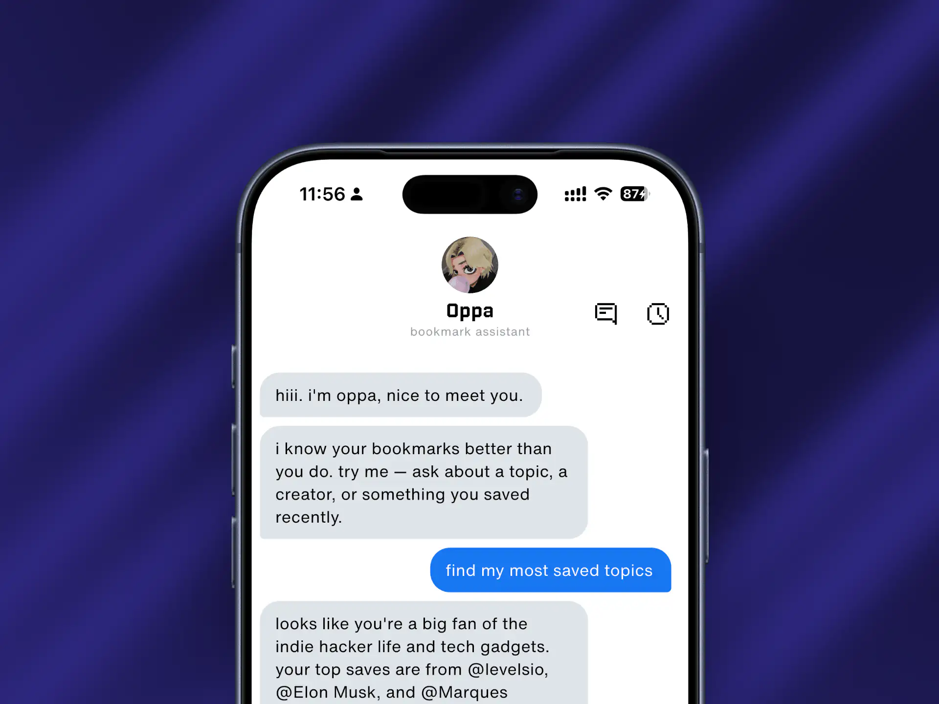 Siloe Chat with Oppa AI assistant answering questions about saved posts