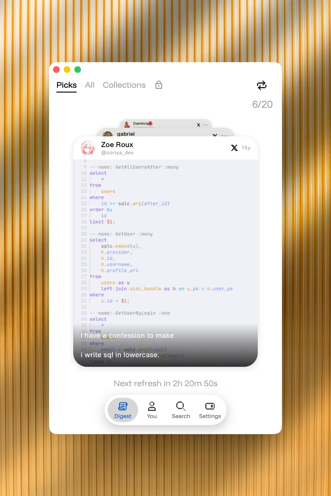 Siloe Daily Picks feature showing AI-curated saved content notifications